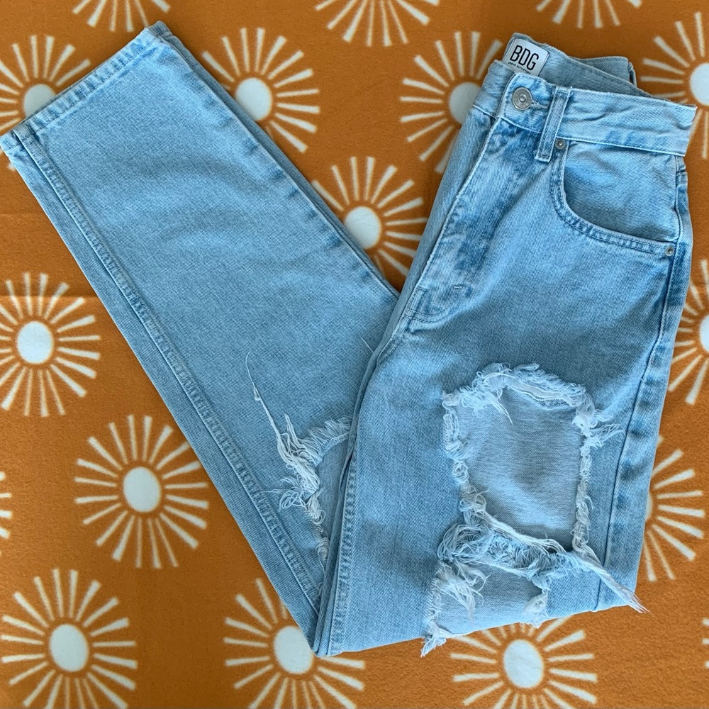BDG High Rise Baggy Urban Outfitters Light Blue Distressed Women's Jeans Size 25
